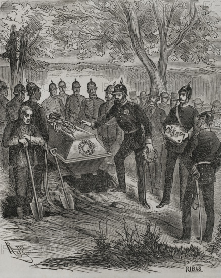 Franco-Prussian War (1870-1871): Burial of the French General Abel Douay...on 7 August 1870.  Creator: Ribas.