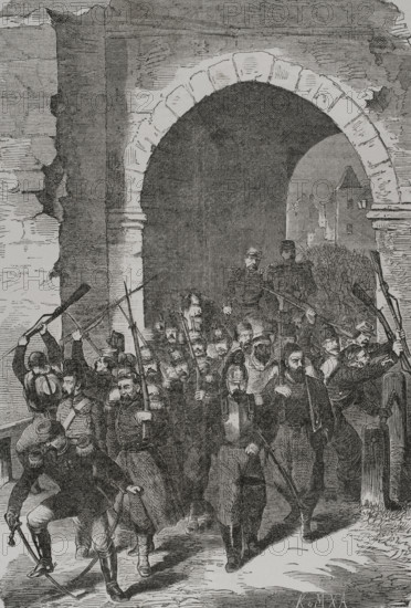 Franco-Prussian War (1870-1871): Strasbourg garrison throwing their arms after the capitulation,1870 Creator: K & MXA.