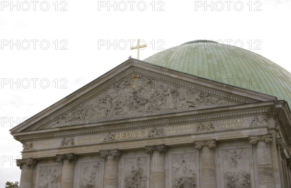Architectural detail of the facade, St Hedwig's Cathedral, Berlin, Germany, 2025.  Creator: LTL.
