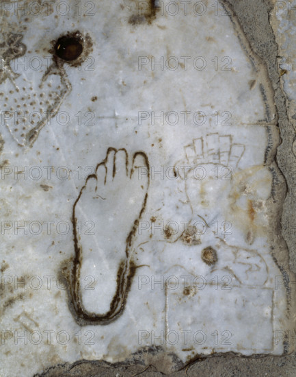Detail of a marble slab, Marble street, CIty of Ephesus, Roman imperial era, Anatolia, Turkey, 1999. Creator: LTL.