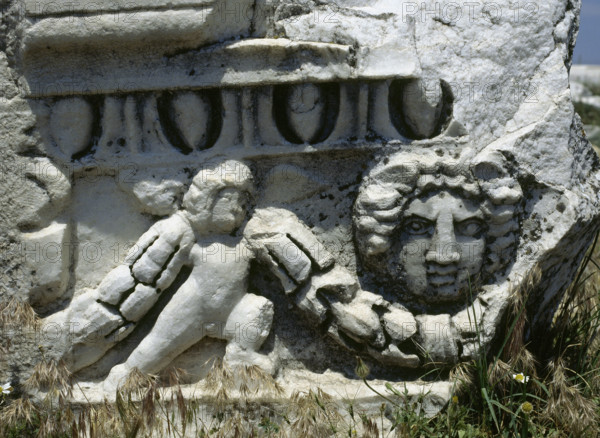 Remains of the theatre frieze, built in the 2nd century, Hierapolis, Anatolia, Turkey, 1999.  Creator: LTL.