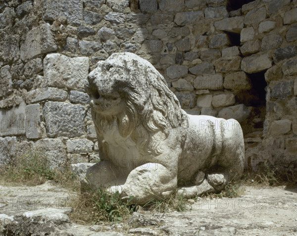 Statue of a lion, Baths of Faustina, Miletus, Aydin province, Anatolia, Turkey, Imperial era (1999). Creator: LTL.