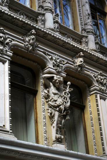 Facade and statues, "The Passage", hotel and mall, Odessa, Ukraine, 2011.  Creator: LTL.