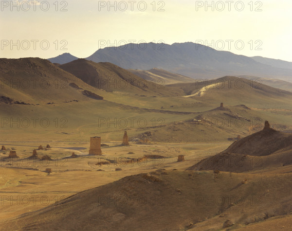 Panoramic view, Valley of the Tombs, The Oasis of Palmyra, Syria, 1999.  Creator: LTL.