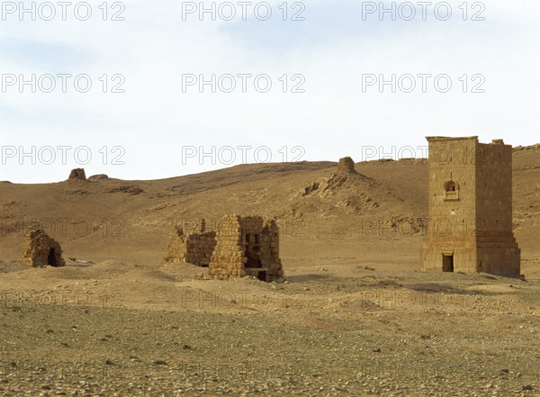 Funerary towers, Valley of the Tombs, Oasis of Tadmor, Palmyra, Syria, Roman, c1st century (1999).  Creator: LTL.