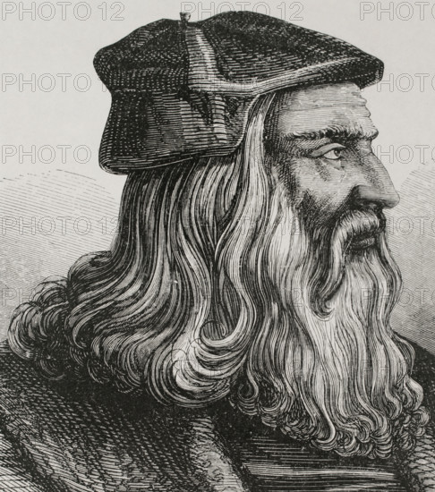Portrait of Leonardo da Vinci, (1452-1519), Italian artist, architect and inventor, 1877.  Creator: Unknown.