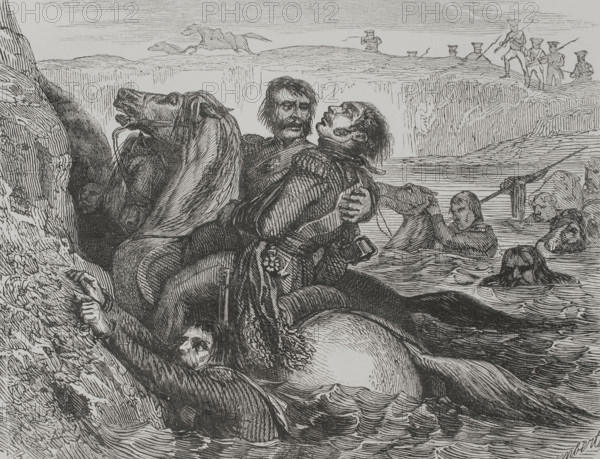 Death of Józef Antoni Poniatowski, (1763-1813), Polish aristocrat and general, 1856.  Creator: Unknown.