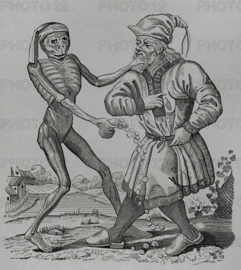 The Jew and Death, episode from the Dance of Death, 1641, (1877).  Creator: Unknown.