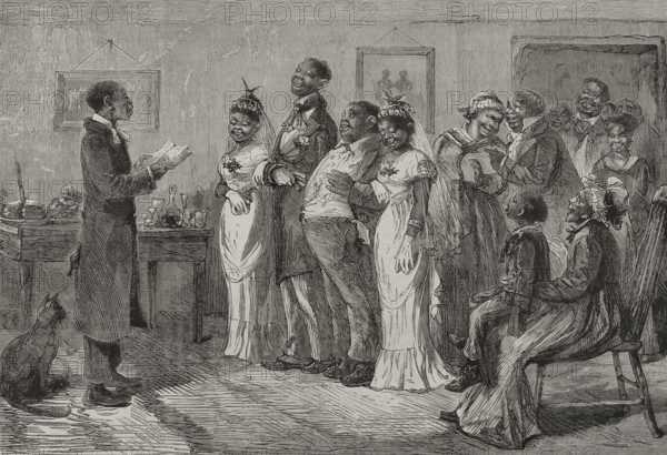 A wedding before the municipal judge, customs of free blacks in the United States, 1878.  Creator: Unknown.