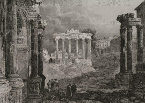 Roman Forum, 1840.  Creator: Leonce Lhuillier.