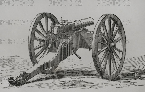 Christophe-Montigny Mitrailleuse - Hand-crank operated, back view, 1870. Creator: Unknown.