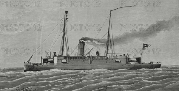 Unprotected cruiser 'Arturo Prat', 1883.  Creator: Angel Cortellini Sanchez.