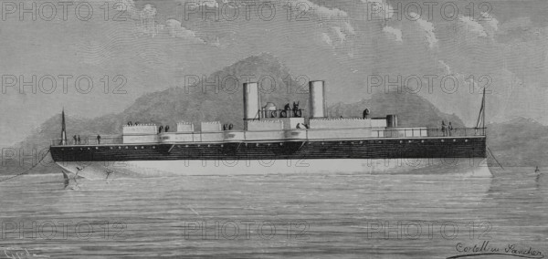 Nueva Esmeralda, Warship built in England for the Chilean Navy, 1883.  Creators: Angel Cortellini Sanchez, Tomás Carlos Capuz.