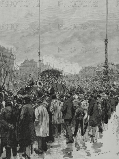 Gambetta's funeral in Paris, January 6, 1883, (1883).  Creator: Bernardo Rico.
