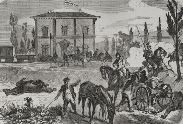 Franco-Prussian War (1870-1871): The Germans at Courcelles, according to a sketch by O. Fikentscher. Creator: Unknown.