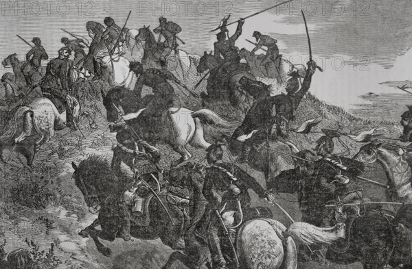 Franco-Prussian War (1870-71): Engagement between Uhlans and French Chasseurs d'Afrique, Aug 1870.  Creator: Unknown.