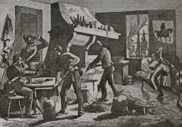 Franco-Prussian War (1870-1871): Prussian soldiers housed in France, 1870.  Creator: Unknown.