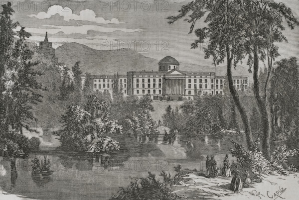General view of Wilhelmshöhe Palace, at the Prussian city of Kassel, 1870.  Creator: Tomás Carlos Capuz.