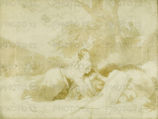 Sketch for The artist's portfolio - scene near Oleavano, neighbourhood of Rome, 19th century.  Creator: Penry Williams.