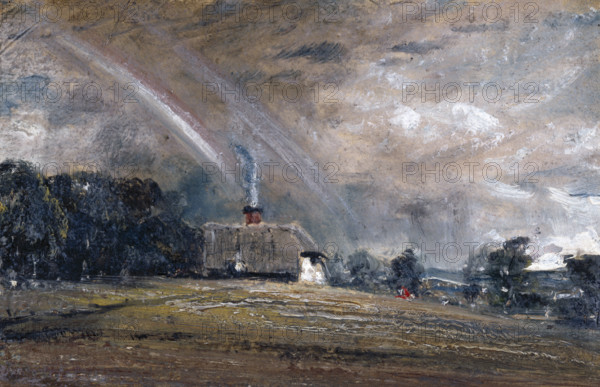 Landscape Study: Cottage and Rainbow, 1829. Creator: John Constable.