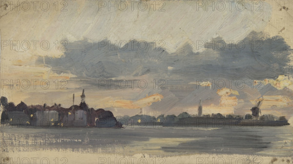 Sketch of a coastal town in Holland, early evening, mid-late 1870s. Creator: George Clausen.