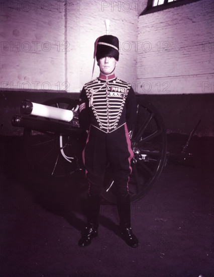 Royal Horse Artillery gun team in full dress, sergeant standing, c1953.  Creator: Arthur Charles Kirby Ware.