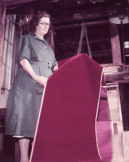 Weaving velvet for the coronation robe, Braintree, Essex, c1953.  Creator: Arthur Charles Kirby Ware.