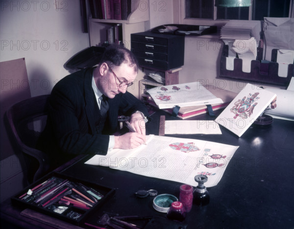 Mr. Lovegrove, Registrar's Clerk, engrossing a document, College of Arms, London, c1953.  Creator: Arthur Charles Kirby Ware.