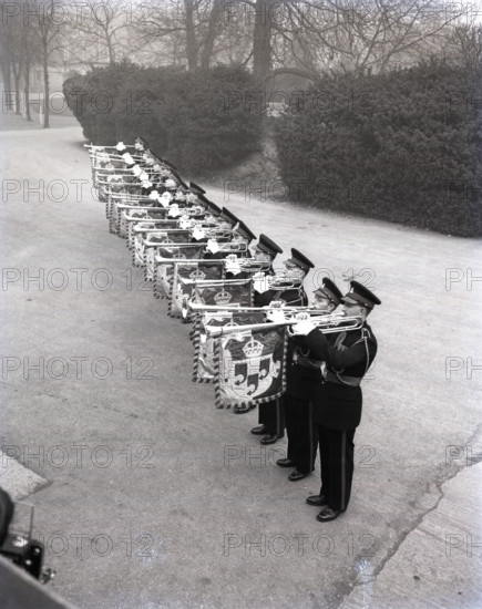 Kneller Hall trumpeters, London, c1953.  Creator: Arthur Charles Kirby Ware.