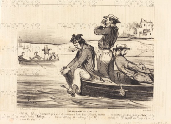 Les Canotiers Parisiens. Une rencontre en pleine eau, 1843.  Creator: Honore Daumier.