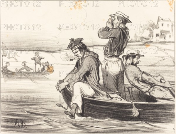 Les Canotiers Parisiens. Une rencontre en pleine eau, 1843.  Creator: Honore Daumier.