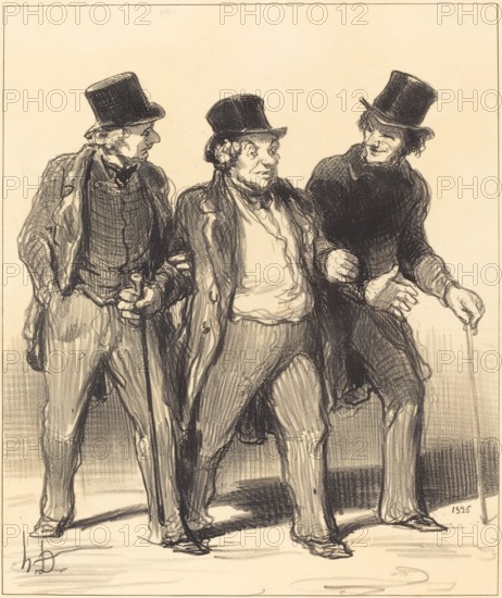 Il me semble que j'aperçois là-bas un petit chien qui n'est pas muselé!..., 1852.  Creator: Honore Daumier.
