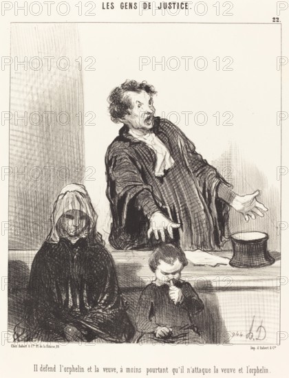 Il défend l'orphelin et la veuve, à moins pourtant qu'il n'attaque la veuve et l'orphelin, 1846.  Creator: Honore Daumier.