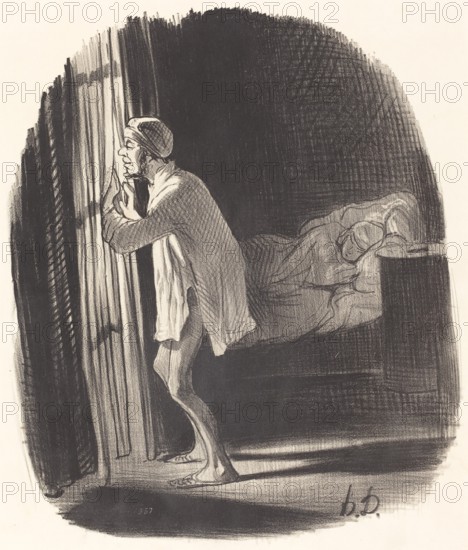 - Je crois que j'ai entendu chanter un hibou... qu'est-ce que ça peut bien m'annoncer?.., 1847. Creator: Honore Daumier.