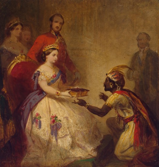 Queen Victoria Giving the Bible to an African Chief (The Secret of England’s Greatness), 1861. Creator: Thomas Jones Barker.