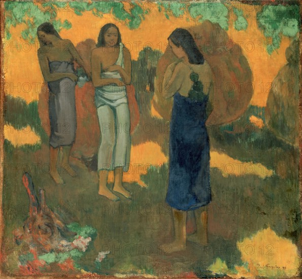 Three Tahitian Women Against a Yellow Background, 1899. Creator: Paul Gauguin.