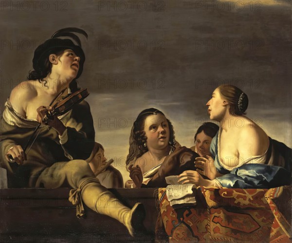 Merry Society with a Violinist, 1640. Creator: Jan Gerritsz van Bronckhorst.