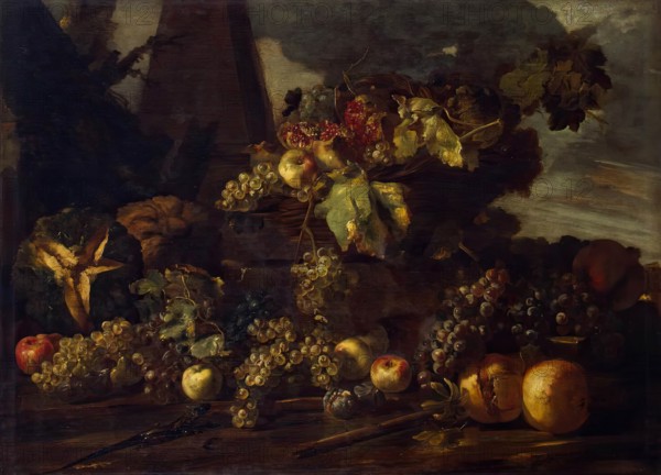 Still Life with Grapes, 1650. Creator: Michelangelo Pace del Campidoglio.