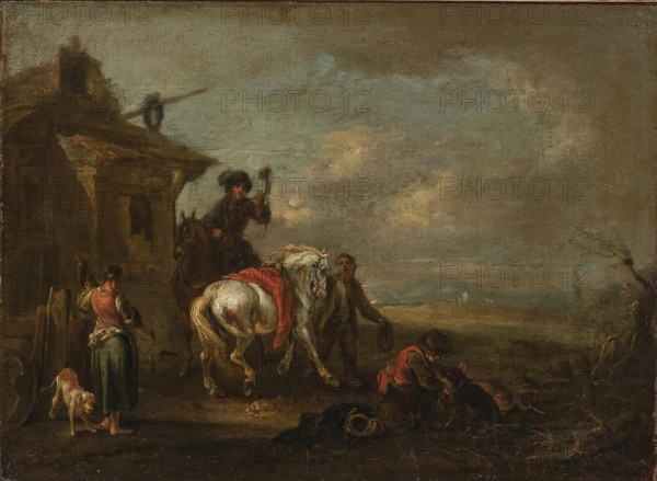 Hunters by a Tavern, 1750. Creator: August Querfurt.