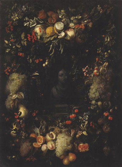 Bust of the Virgin Framed with a Garland of Fruit, 1670. Creator: Jan van den Hecke the elder.
