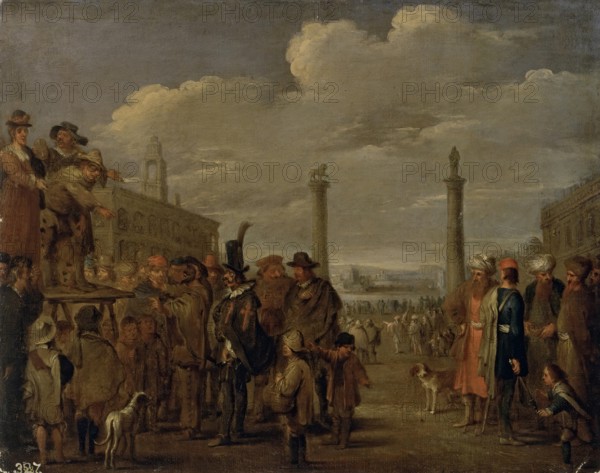 Street Comedians on the Square, mid-late 17th century. Creator: Matteo Ghidoni.