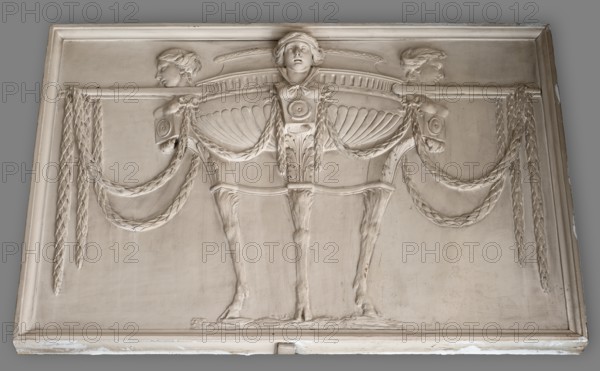 Cast of relief with a tripod decorated with herms and garlands, (19th century?). Creator: Unknown.