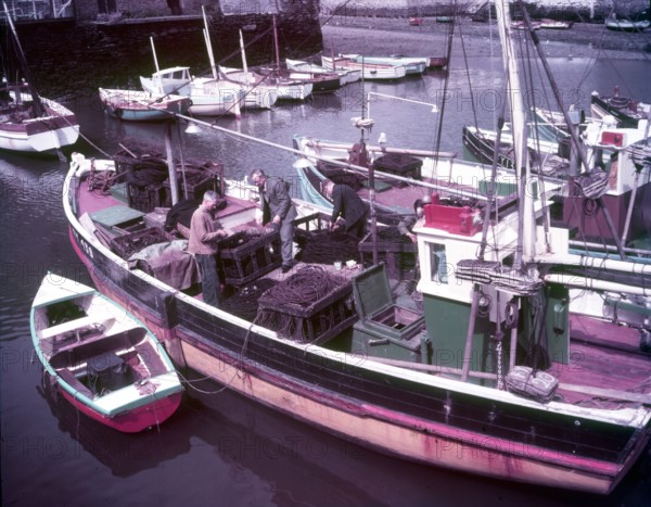 Boats in Polperro Harbour, Cornwall, c1955. Creator: Arthur Charles Kirby Ware.