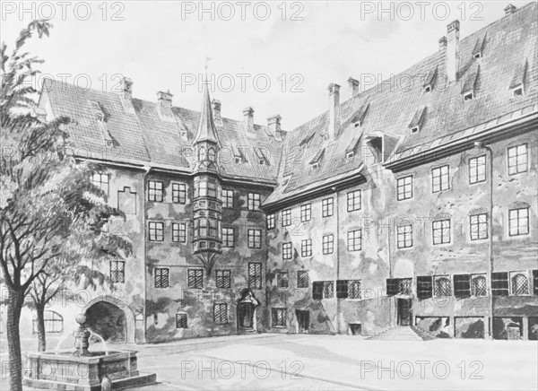 Dessin d'Hitler, Cour de la résidence de Munich, 1914