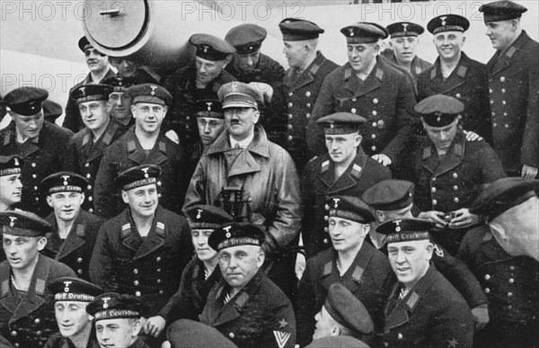 Hitler surrounded by a sailors' unit, in Hamburg