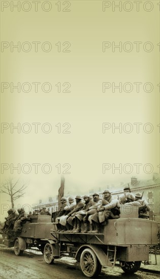 Truck taking soldiers to the front in Verdun, 1916