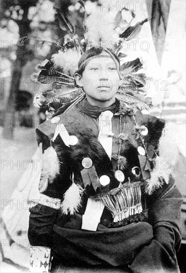 Sioux Indian: Brave Eagle at the Red Indian village in the Zoological Garden of Paris.