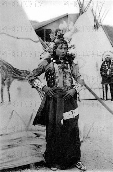 Bear Save life, young Sioux Indian at the Red Indian village in the Zoological Garden of Paris.