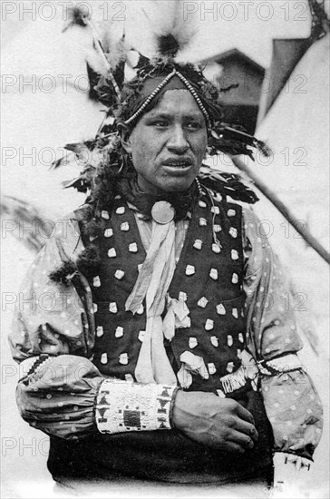 Sioux Indian at the Red Indian village in the Zoological Garden of Paris.