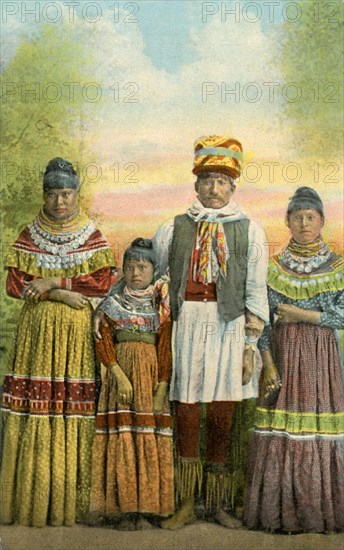 Postcard representing a Seminole Indian family, Florida